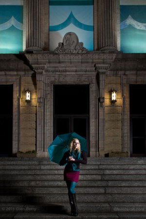 Huntington City Hall; Selina holding umbrella